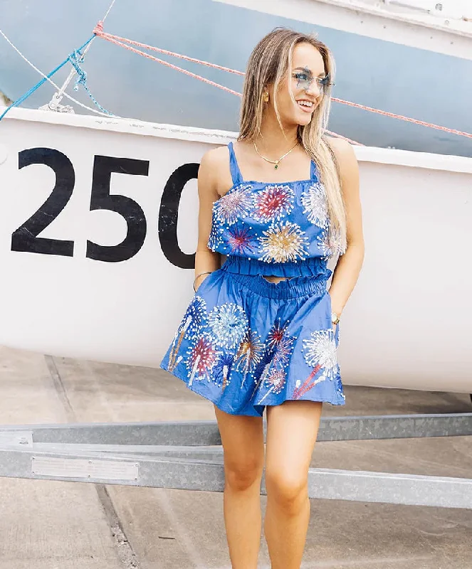 Queen of Sparkles - Firework Smocked Tank neon tank top