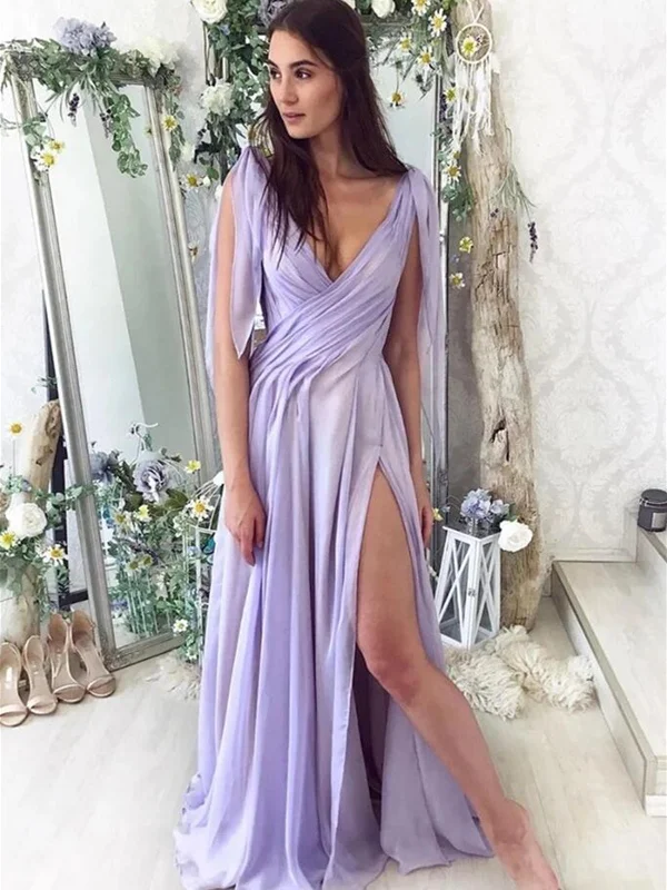 Deep V Neck Purple Chiffon Long Prom Dresses, Purple V Neck Long Formal Evening Dresses Deep V Neck Purple Chiffon Long Prom Dresses, Purple V Neck Long Formal Evening Dresses