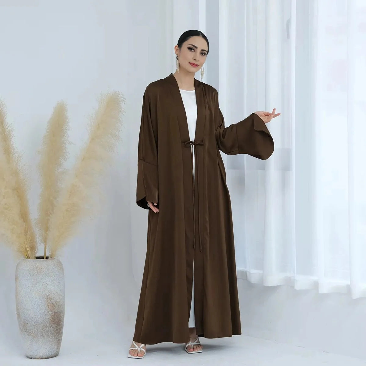 Nida Cardigan Open Abaya Dress #24863 Toggled Drawstring Belted