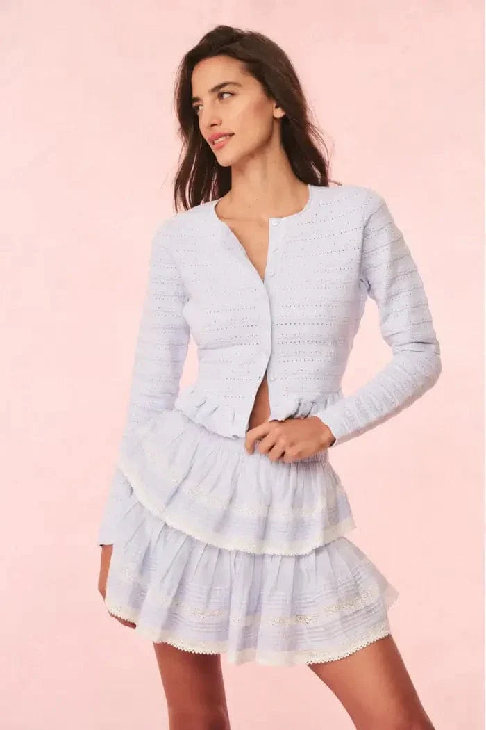 Love Shack Fancy - Rogan Cardigan in Morning sky Handmade Hand-knitted Hand-woven
