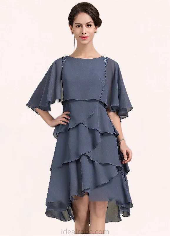 Mollie A-Line Scoop Neck Asymmetrical Chiffon Mother of the Bride Dress With Beading Sequins Cascading Ruffles STK126P0014882 Mollie A-Line Scoop Neck Asymmetrical Chiffon Mother of the Bride Dress With Beading Sequins Cascading Ruffles STK126P0014882
