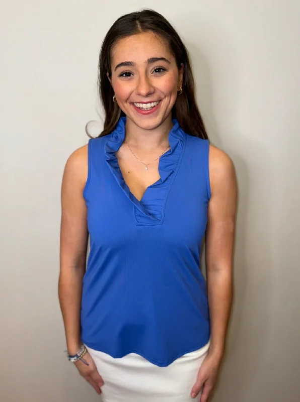 Lulu B Ruffle V Neck Tank [Blue-SPX0753] strapless tank top