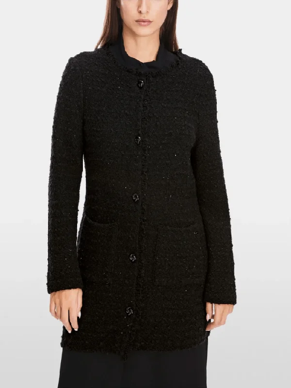 Marc Cain Collections Long Cardigan In Black XC 39.09 M24 Col 900 Real Fur Shearling Chenille
