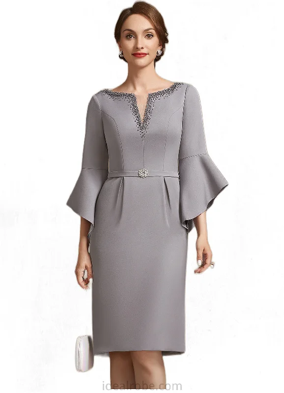 Lara Sheath/Column V-neck Knee-Length Stretch Crepe Mother of the Bride Dress With Beading STK126P0014928 Lara Sheath/Column V-neck Knee-Length Stretch Crepe Mother of the Bride Dress With Beading STK126P0014928