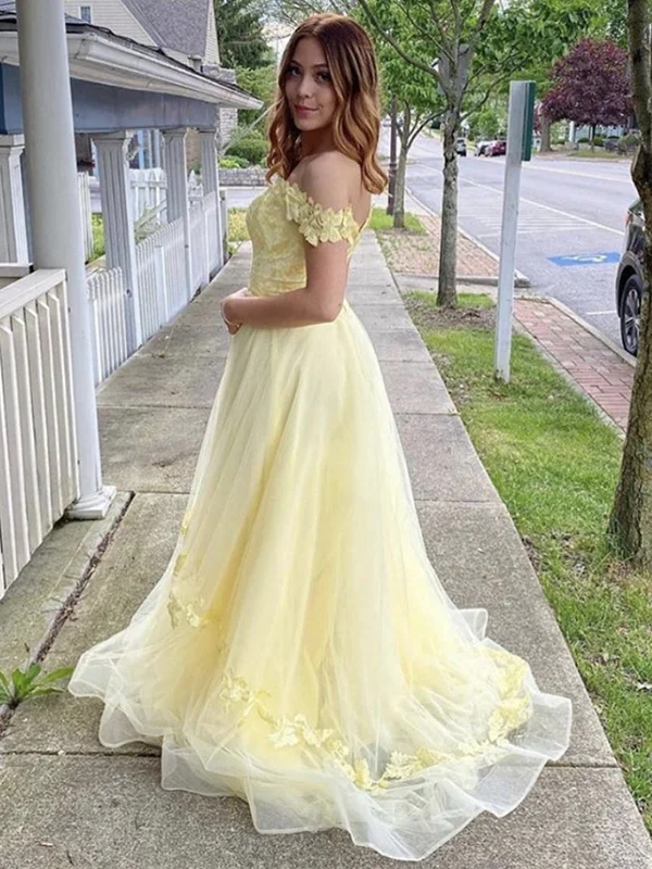 Off the Shoulder Yellow Floral Long Prom Dresses, Yellow Floral Long Formal Evening Dresses Off the Shoulder Yellow Floral Long Prom Dresses, Yellow Floral Long Formal Evening Dresses