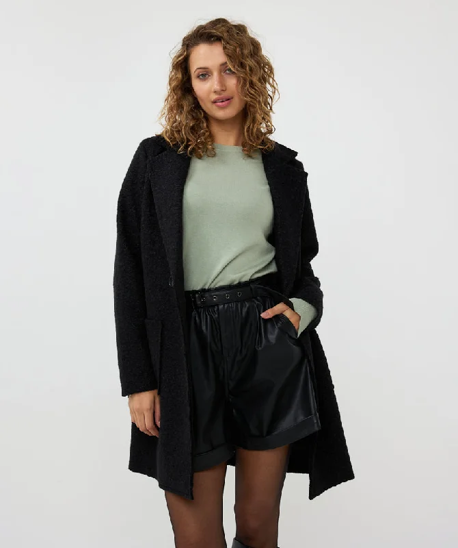 Esqualo Long Bloucle Knit Cardigan Zippered Front Buttoned Front Snap Front