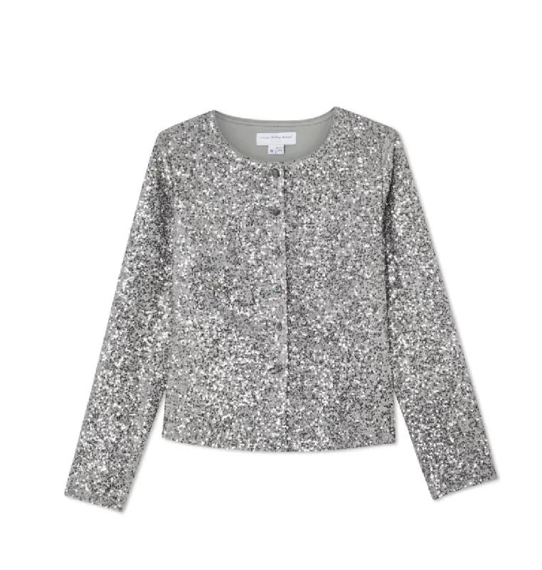 Never Fully Dressed Alexa Sequin Cardigan - Silver Toggled Drawstring Belted