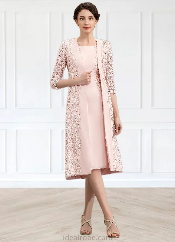 Christine Sheath/Column Scoop Neck Knee-Length Lace Stretch Crepe Mother of the Bride Dress STK126P0014843 Christine Sheath/Column Scoop Neck Knee-Length Lace Stretch Crepe Mother of the Bride Dress STK126P0014843
