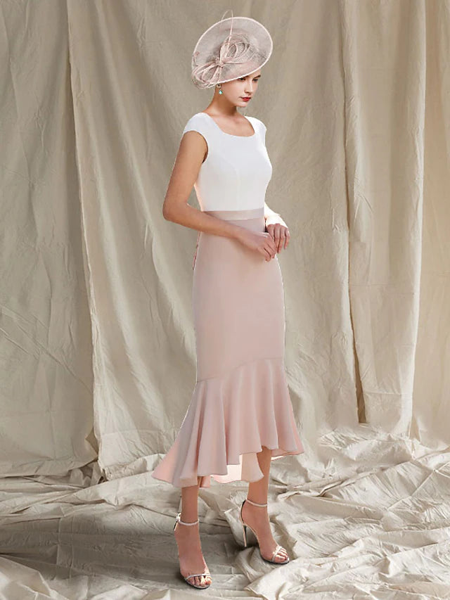 Mother of the Bride Dress Elegant High Low Square Neck Asymmetrical Tea Length Stretch Chiffon Sleeveless Short Jacket Dresses with Pearls Beading Striped Jacket Polka Dot Jacket Floral Jacket Mother of the Bride Dress Elegant High Low Square Neck Asymmetrical Tea Length Stretch Chiffon Sleeveless Short Jacket Dresses with Pearls Beading Striped Jacket Polka Dot Jacket Floral Jacket