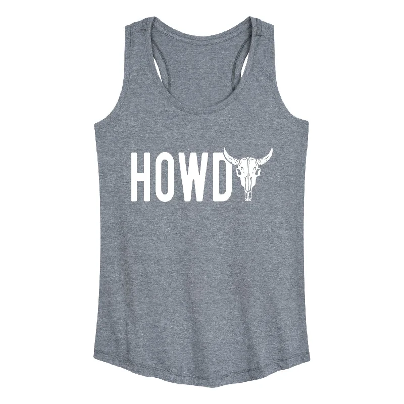 Howdy Cow Skull Womens Racerback Tank navy tank top