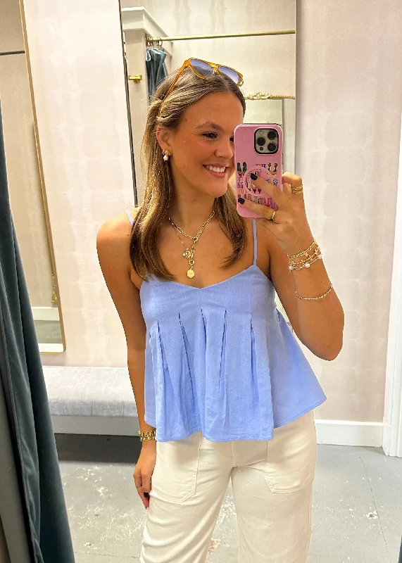 Mastin Linen Cropped Tank- Lt. Blue relaxed fit tank