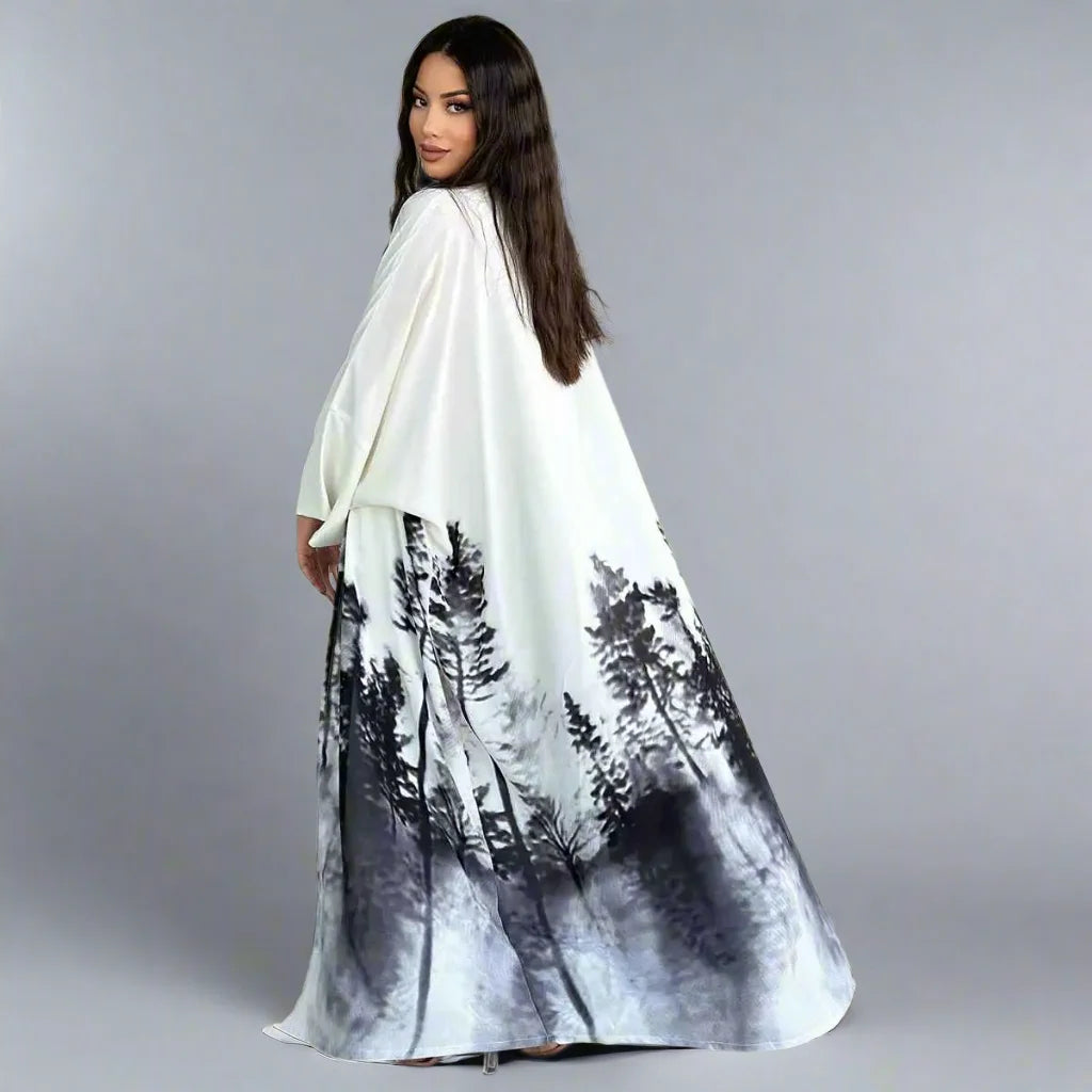 Tie-dye Fashion Muslim Women Cardigan Open Abaya Dress Ribbed Striped Patterned