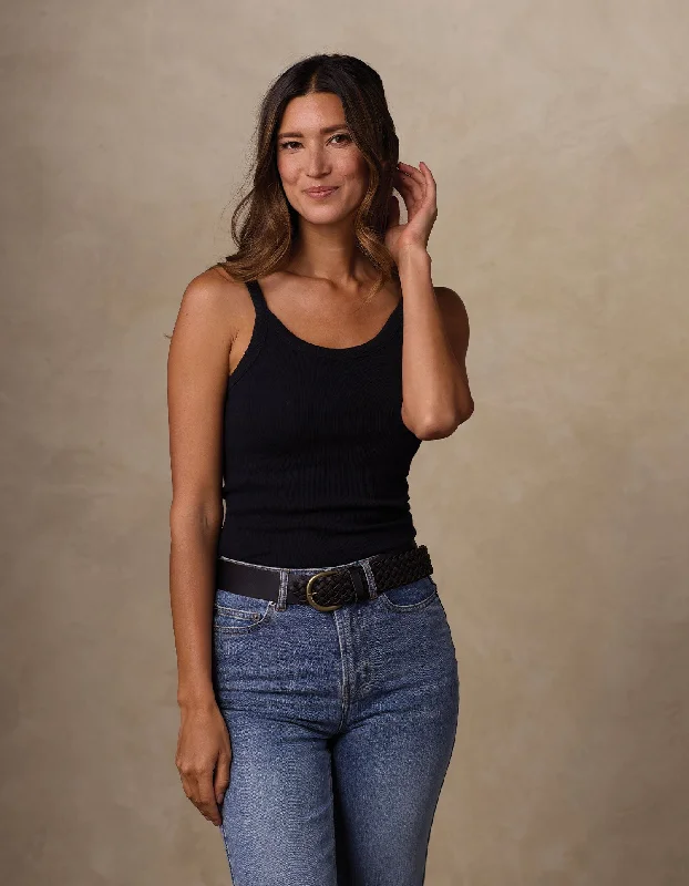 Normal Rib Tank in Black cold shoulder tank