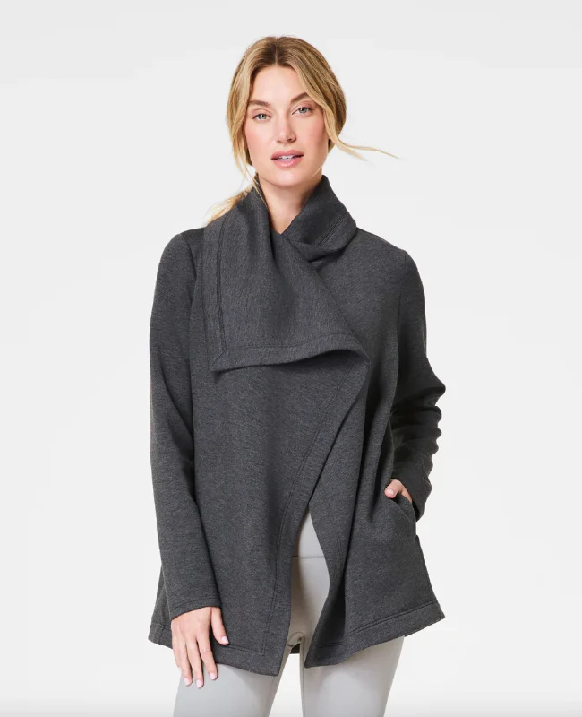 Airessentials Drapefront Cardigan Dark Gray Heather - Spanx Patchwork Embroidered Appliqued