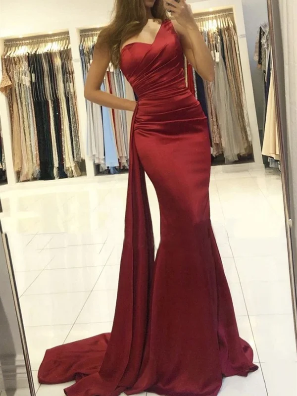 One Shoulder Burgundy Satin Long Prom Dresses, Wine Red One Shoulder Long Formal Evening Dresses One Shoulder Burgundy Satin Long Prom Dresses, Wine Red One Shoulder Long Formal Evening Dresses