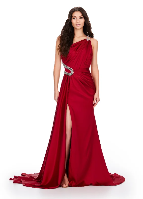Ashley Lauren 11537 Long Prom Dress One Shoulder Draped Satin Gown Beading Formal Pageant Ashley Lauren 11537 Long Prom Dress One Shoulder Draped Satin Gown Beading Formal Pageant