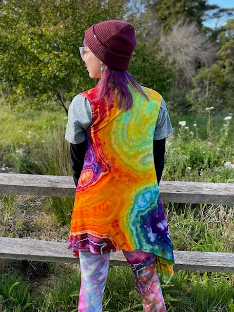 Small Colorfully Blessed Sleeveless Cardigan (Vest) #3 Ribbed Striped Patterned