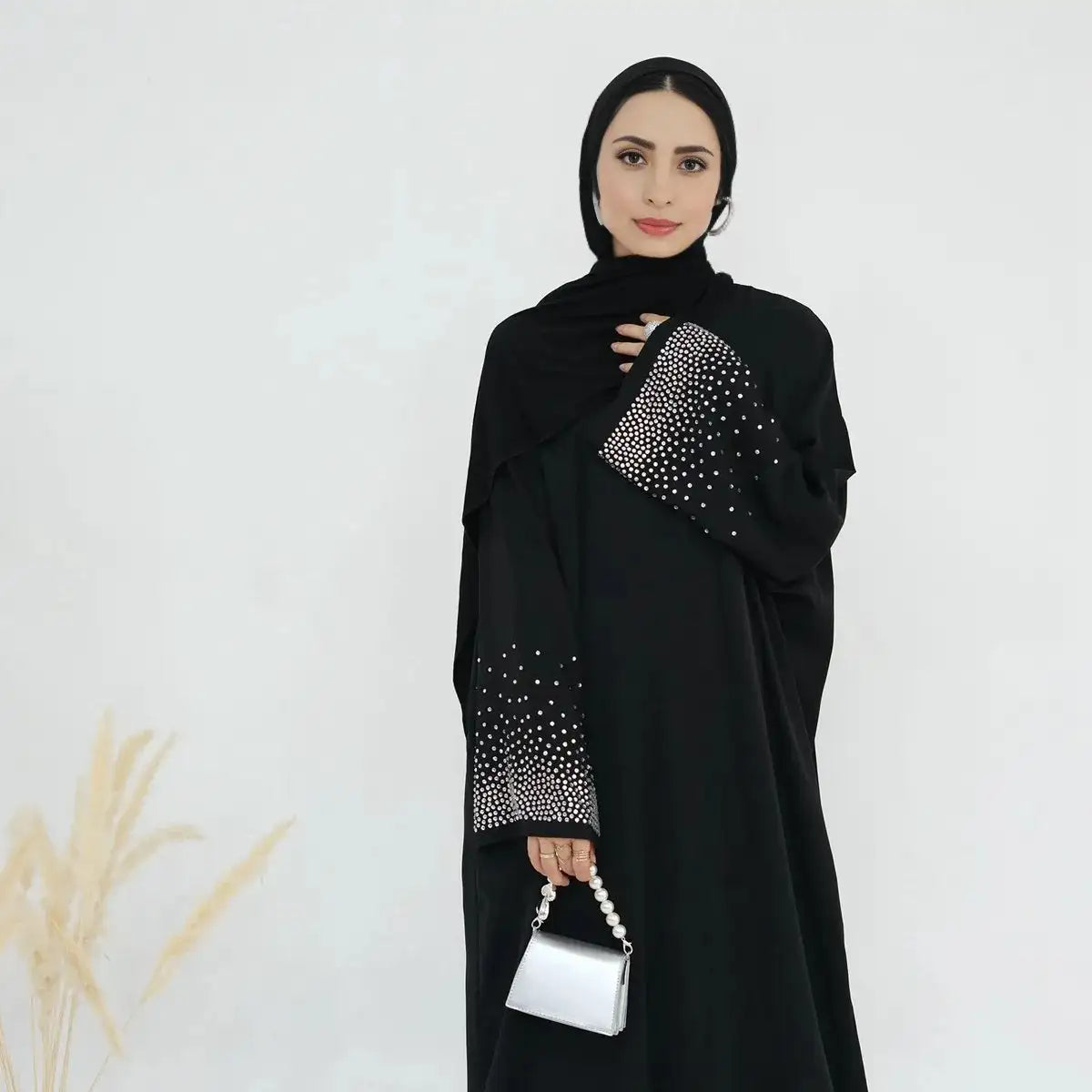 Hotfix Rhinestone Sleeve Nida Cardigan Open Abaya Dress Anti-Pilling Anti-Shrink Durable