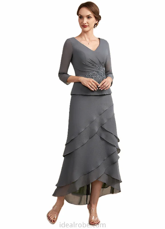 Seraphina A-Line V-neck Asymmetrical Chiffon Lace Mother of the Bride Dress With Ruffle Beading Sequins STK126P0014860 Seraphina A-Line V-neck Asymmetrical Chiffon Lace Mother of the Bride Dress With Ruffle Beading Sequins STK126P0014860