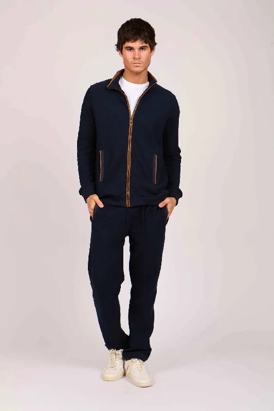 Men Regular Fit Sweat Jacket - Dark Navy Satin Fabric Silk Fabric Chiffon Fabric