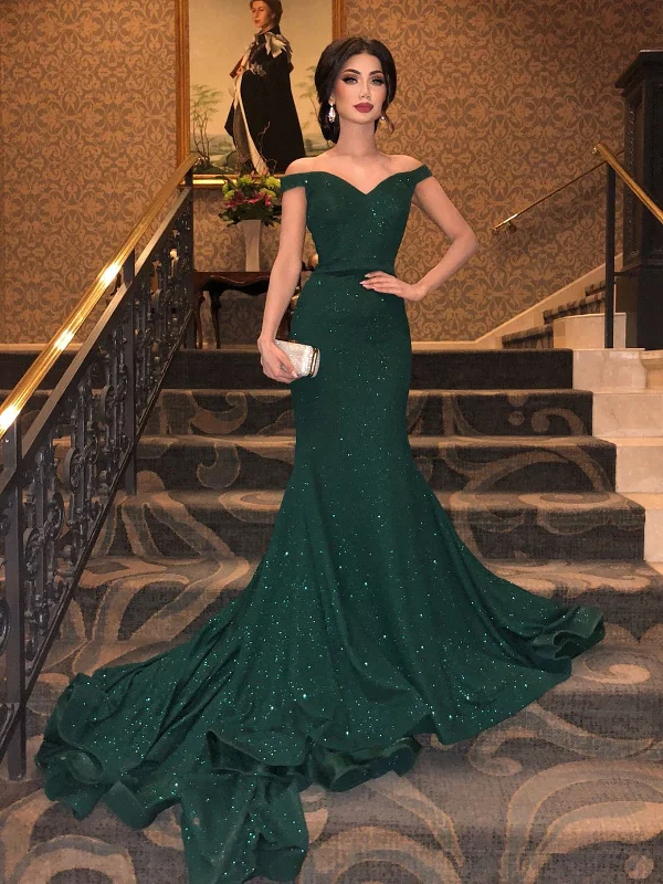Off the Shoulder Dark Green Prom Dresses, Off Shoulder Dark Green Long Formal Evening Dresses Off the Shoulder Dark Green Prom Dresses, Off Shoulder Dark Green Long Formal Evening Dresses