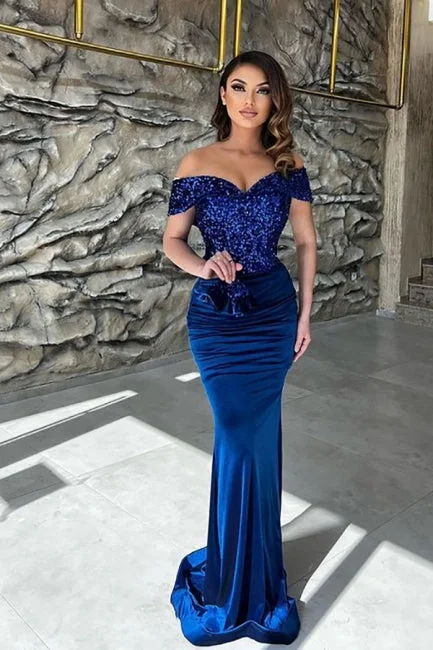 Classy Blue Sequins Sweetheart Off-the-shoulder Floor-length Column Prom Dresses,F04791 Classy Blue Sequins Sweetheart Off-the-shoulder Floor-length Column Prom Dresses,F04791