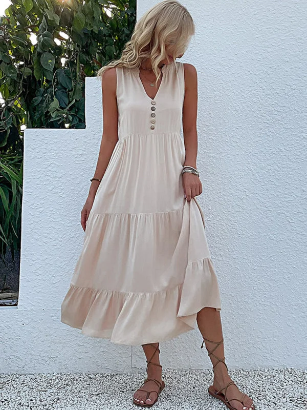 Tank Top Sleeveless Loose Solid Color Dress cutout tank top