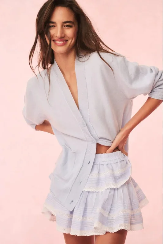 Love Shack Fancy - Applene Cardigan in Seagrass Blue Iron Safe Non-Iron Wrinkle Free