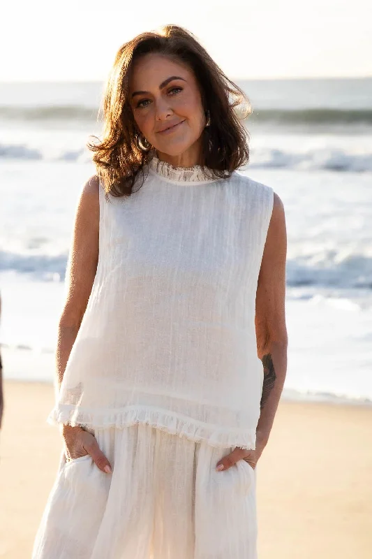 Gauze Linen Tank Top | Off White cutout tank top