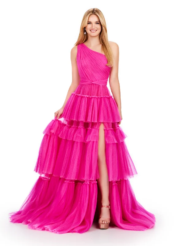 Ashley Lauren 11619 Long Prom Dress Two-Tone Tiered Tulle Ball Gown Left Leg Slit Formal Pageant Gown Ashley Lauren 11619 Long Prom Dress Two-Tone Tiered Tulle Ball Gown Left Leg Slit Formal Pageant Gown