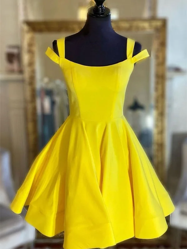 Off the Shoulder Short Yellow Prom Dresses, Short Yellow Formal Graduation Dresses