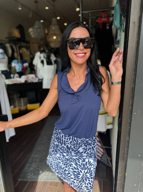 Lulu B Ruffle V Neck Tank [Navy-SPX0753S] off shoulder tank