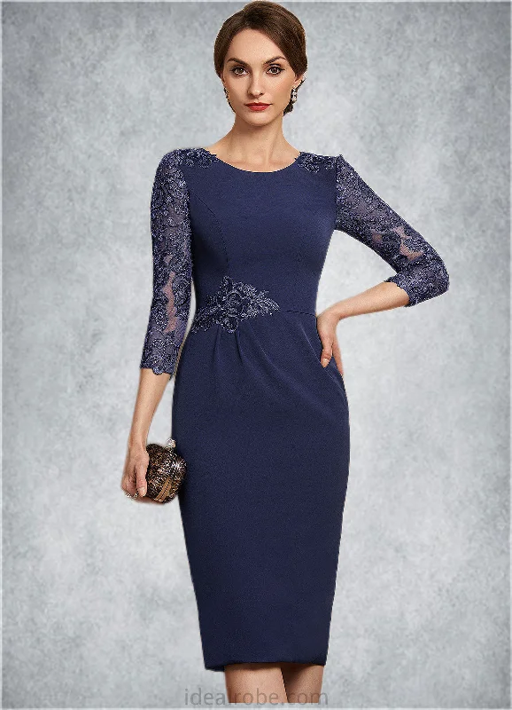 Skylar Sheath/Column Scoop Neck Knee-Length Lace Stretch Crepe Mother of the Bride Dress With Sequins STK126P0014840 Skylar Sheath/Column Scoop Neck Knee-Length Lace Stretch Crepe Mother of the Bride Dress With Sequins STK126P0014840