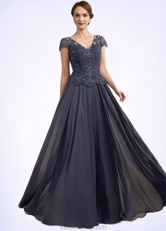 Caitlyn A-Line V-neck Floor-Length Chiffon Lace Mother of the Bride Dress With Sequins STK126P0014901 Caitlyn A-Line V-neck Floor-Length Chiffon Lace Mother of the Bride Dress With Sequins STK126P0014901