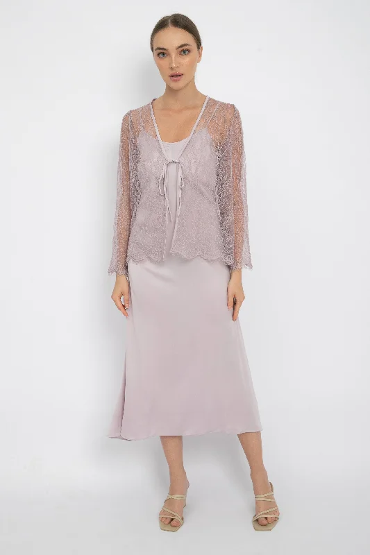 Maria Cardigan Set in Dusty Lilac Sequined Glittery Shiny