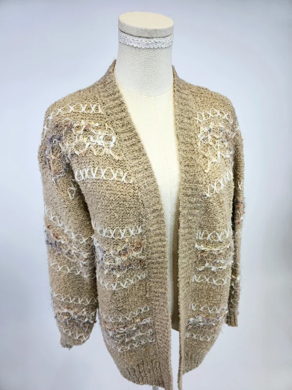 CARDIGAN W/KNIT PATTERN - MOCHA Elegant Classic Vintage