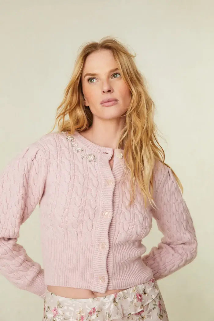 Rumi Cardigan in Rose dust Knit Fabric Woven Fabric Fleece Fabric