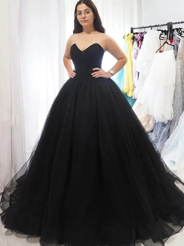 Sweetheart Neck Black Tulle Long Prom Dresses, Black Tulle Long Formal Evening Dresses Sweetheart Neck Black Tulle Long Prom Dresses, Black Tulle Long Formal Evening Dresses