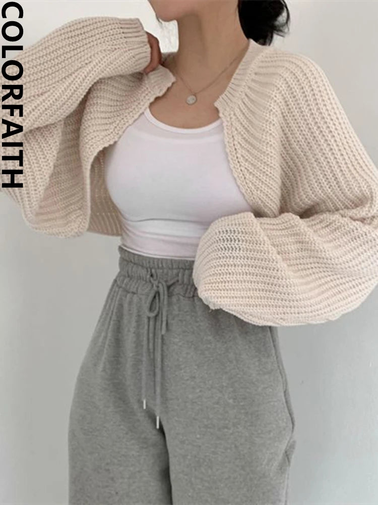 Colorfaith SWC1653 New 2023 Chic Korean Fashion Short Cardigans Knitted Poncho Women Summer Elegant Vintage Minimalist Lady Tops Anti-Pilling Anti-Shrink Durable