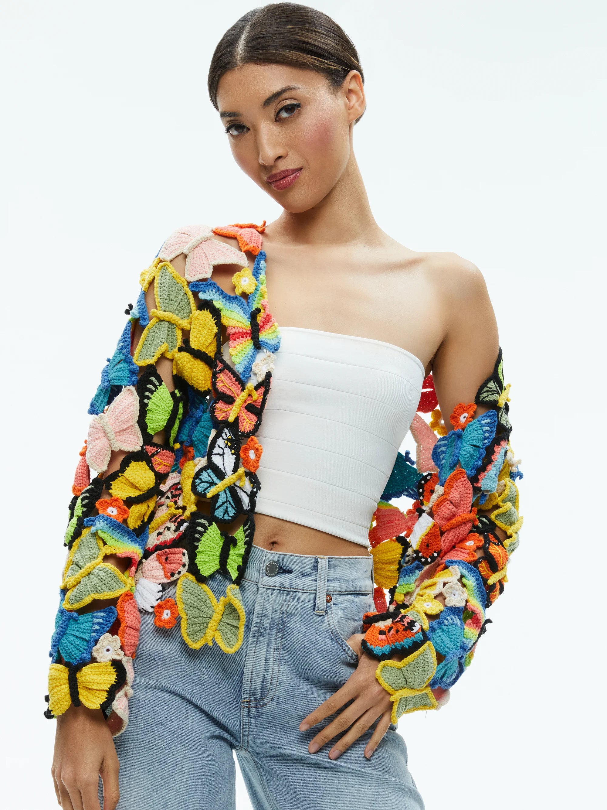 Fawn Butterfly Crochet Cardigan Multi - Alice + Olivia Anti-Pilling Anti-Shrink Durable