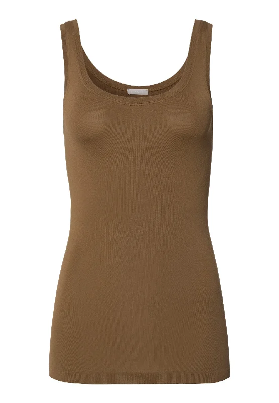 Touch Feeling Round Neck Tank Top | Mochaccino 71814-2757 off shoulder tank
