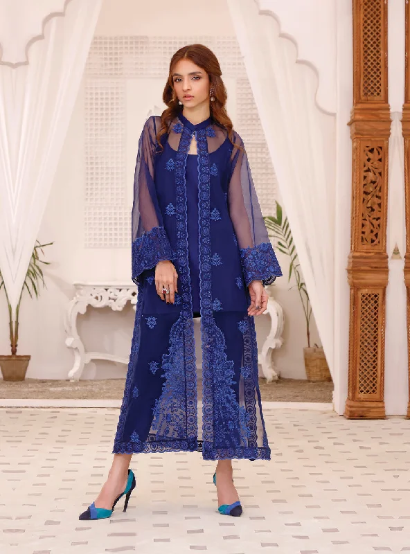 Jacket Style Embroidered Pakistani Blue Dress for Eid Cotton Fabric Linen Fabric Terry Fabric Jacket Style Embroidered Pakistani Blue Dress for Eid Cotton Fabric Linen Fabric Terry Fabric