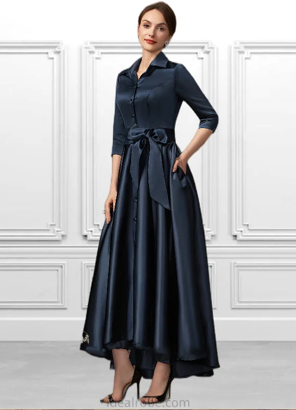 Madelyn A-Line V-neck Asymmetrical Satin Mother of the Bride Dress With Bow(s) Pockets STK126P0014879 Madelyn A-Line V-neck Asymmetrical Satin Mother of the Bride Dress With Bow(s) Pockets STK126P0014879