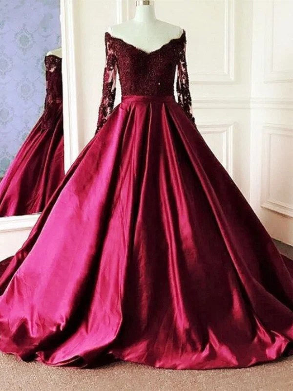 V Neck Long Sleeves Burgundy Lace Prom Dresses, Wine Red Long Sleeves Lace Formal Evening Dresses V Neck Long Sleeves Burgundy Lace Prom Dresses, Wine Red Long Sleeves Lace Formal Evening Dresses