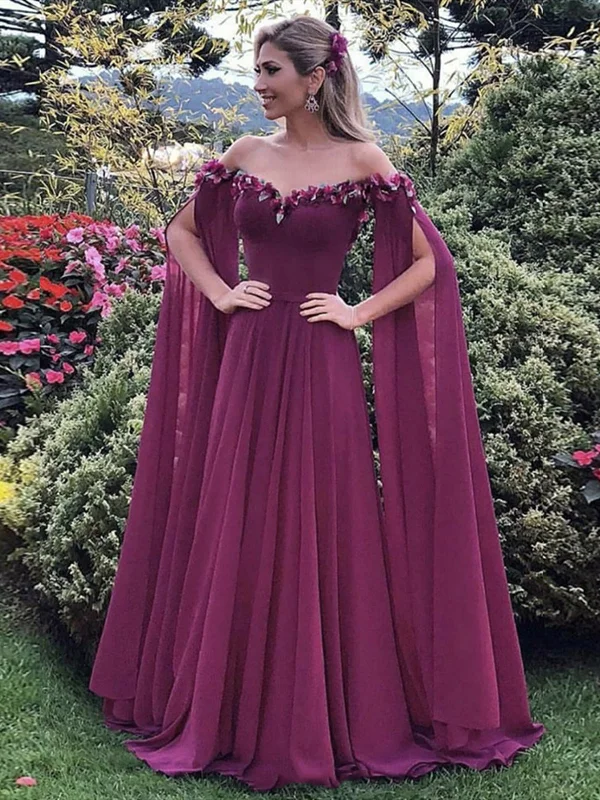 Off the Shoulder Purple Floral Long Prom Dresses, Purple Long Formal Evening Dresses Off the Shoulder Purple Floral Long Prom Dresses, Purple Long Formal Evening Dresses