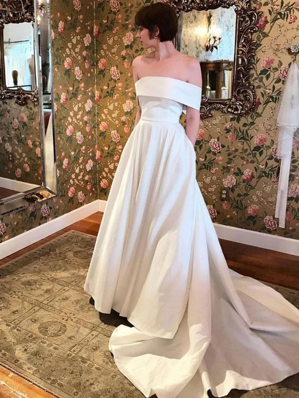 Off the Shoulder White Satin Prom Dresses, Off Shoulder White Satin Long Formal Evening Dresses Off the Shoulder White Satin Prom Dresses, Off Shoulder White Satin Long Formal Evening Dresses
