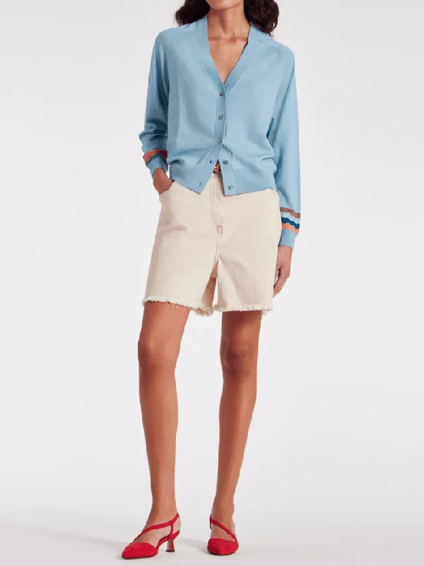Paul Smith Pale Blue Wool Swirl Sleeve Cardigan W2R-701N-M31137 Col 42 Silk Blend Satin Velvet