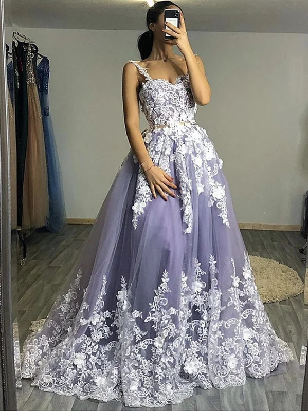 Sweetheart Neck Two Pieces Gray Lace Prom Dresses, 2 Pieces Gray Lace Formal Evening Dresses Sweetheart Neck Two Pieces Gray Lace Prom Dresses, 2 Pieces Gray Lace Formal Evening Dresses