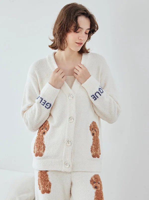 Unisex Toy Poodle Jacquard  Button-Up Cardigan Lace Blend Ribbed Blend Corduroy Blend
