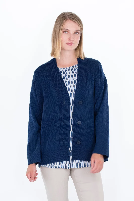 Karviainen Cardigan Blue Patchwork Embroidered Appliqued